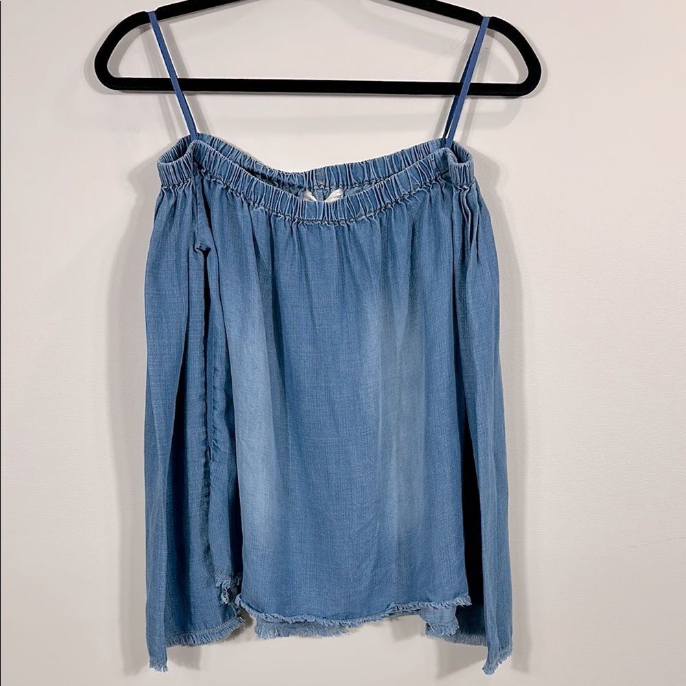 Cloth & Stone Chambray Denim Longsleeve Off the Shoulder Cowboy Carter Shirt XS